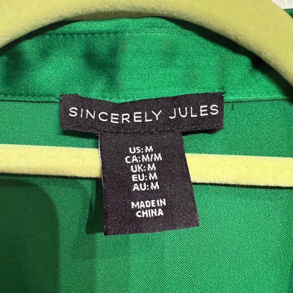 Sincerely Jules Green Satin Button Down Sleeveless Blouse Sz M - Picture 5 of 11